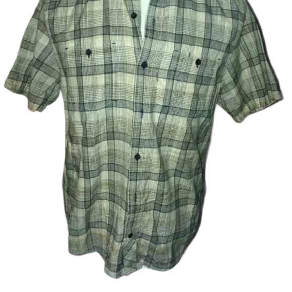 Horny Toad Button Shirt Sleeve Dress Down Plaid green brown checked outdoor man - Picture 2 of 7